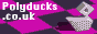 Spinning polyducks figure in a black and purple checkerboard void